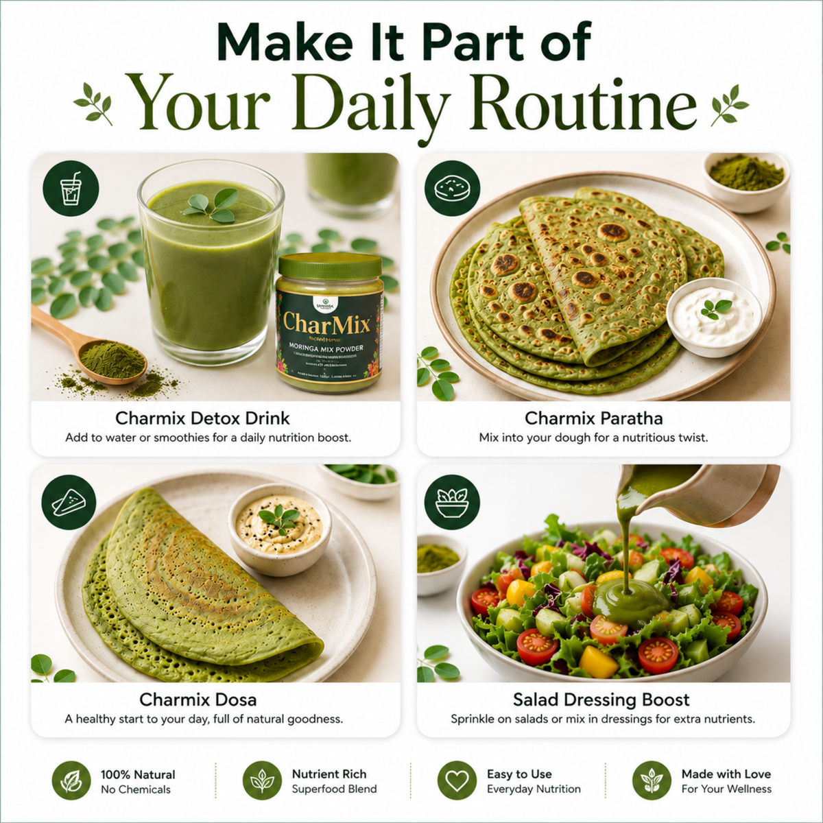 CHARMIX- Moringa Mix Powder - 4 Herb Blend for Hair & Skin