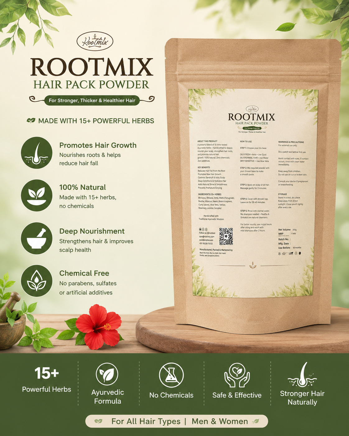ROOTMIX- Hair Pack Powder - For Hair Growth, Shine & Nourishment