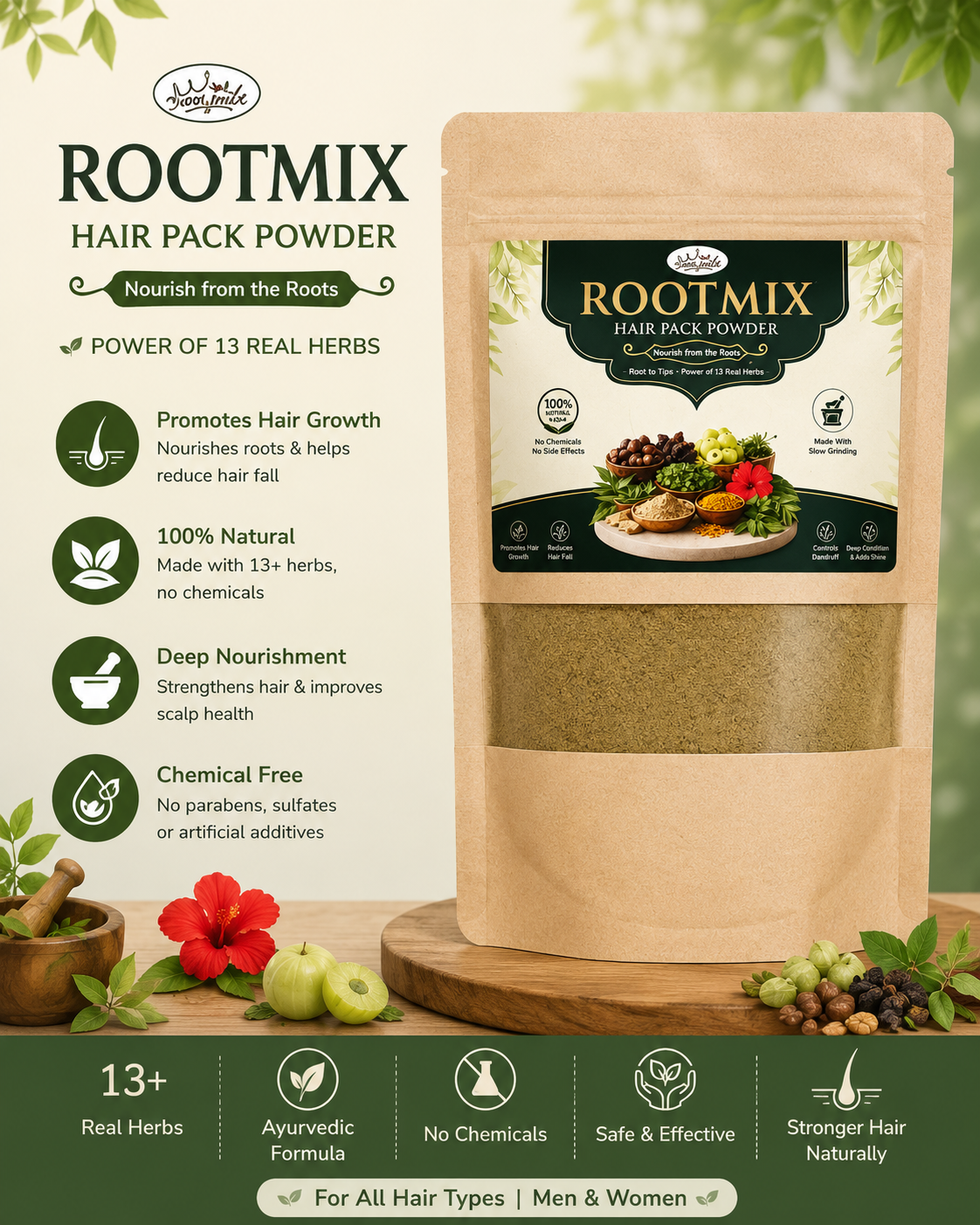ROOTMIX- Hair Pack Powder - For Hair Growth, Shine & Nourishment