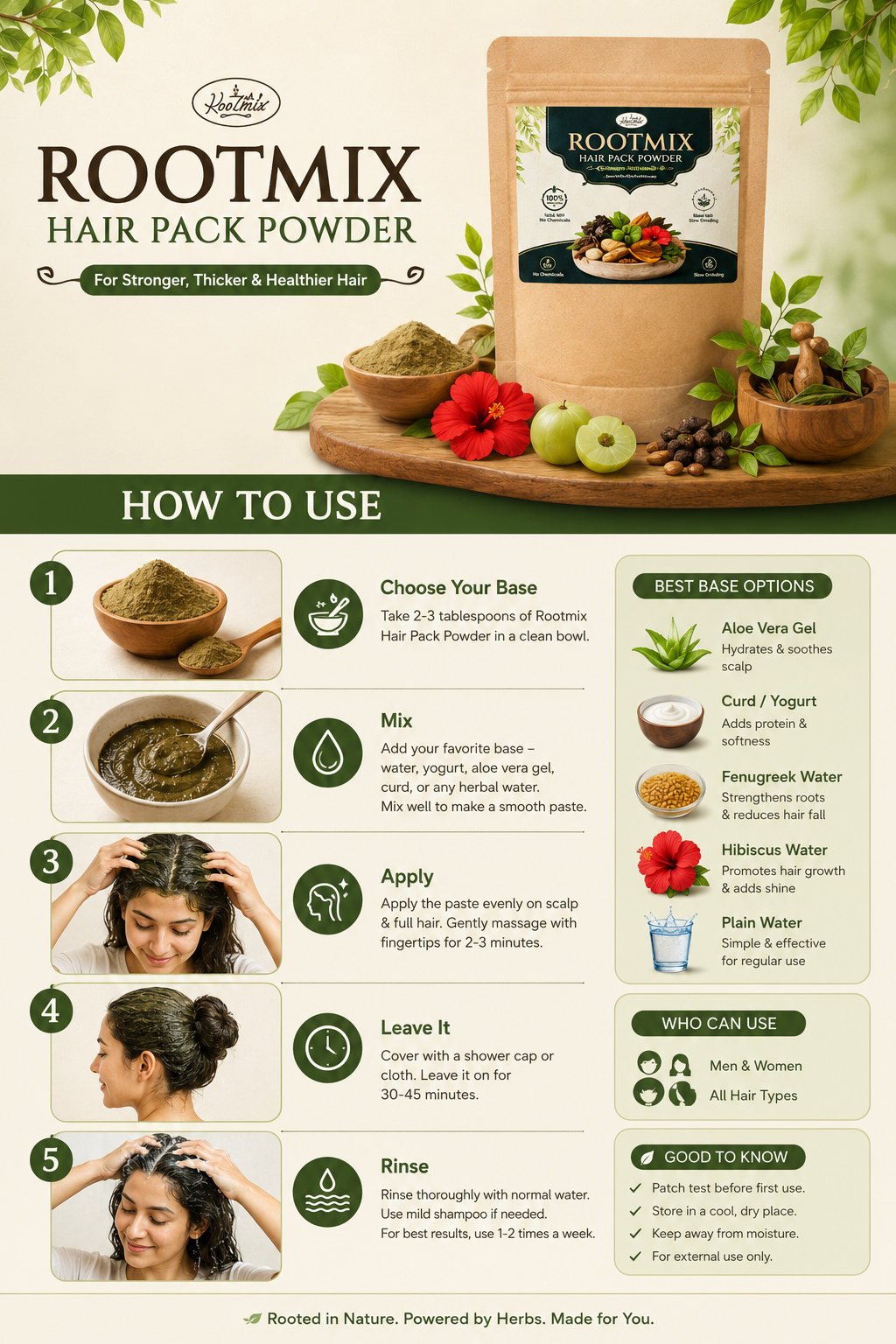 ROOTMIX- Hair Pack Powder - For Hair Growth, Shine & Nourishment