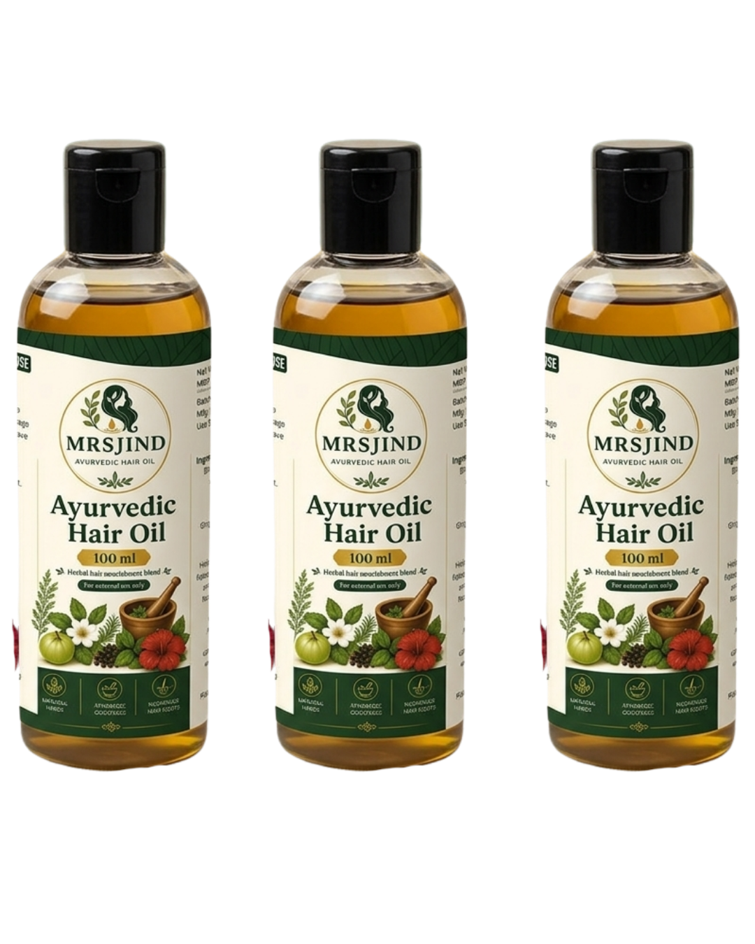 MRSJIND Ayurvedic Hair Oil – 3 Bottle Combo (Free Shipping All India)